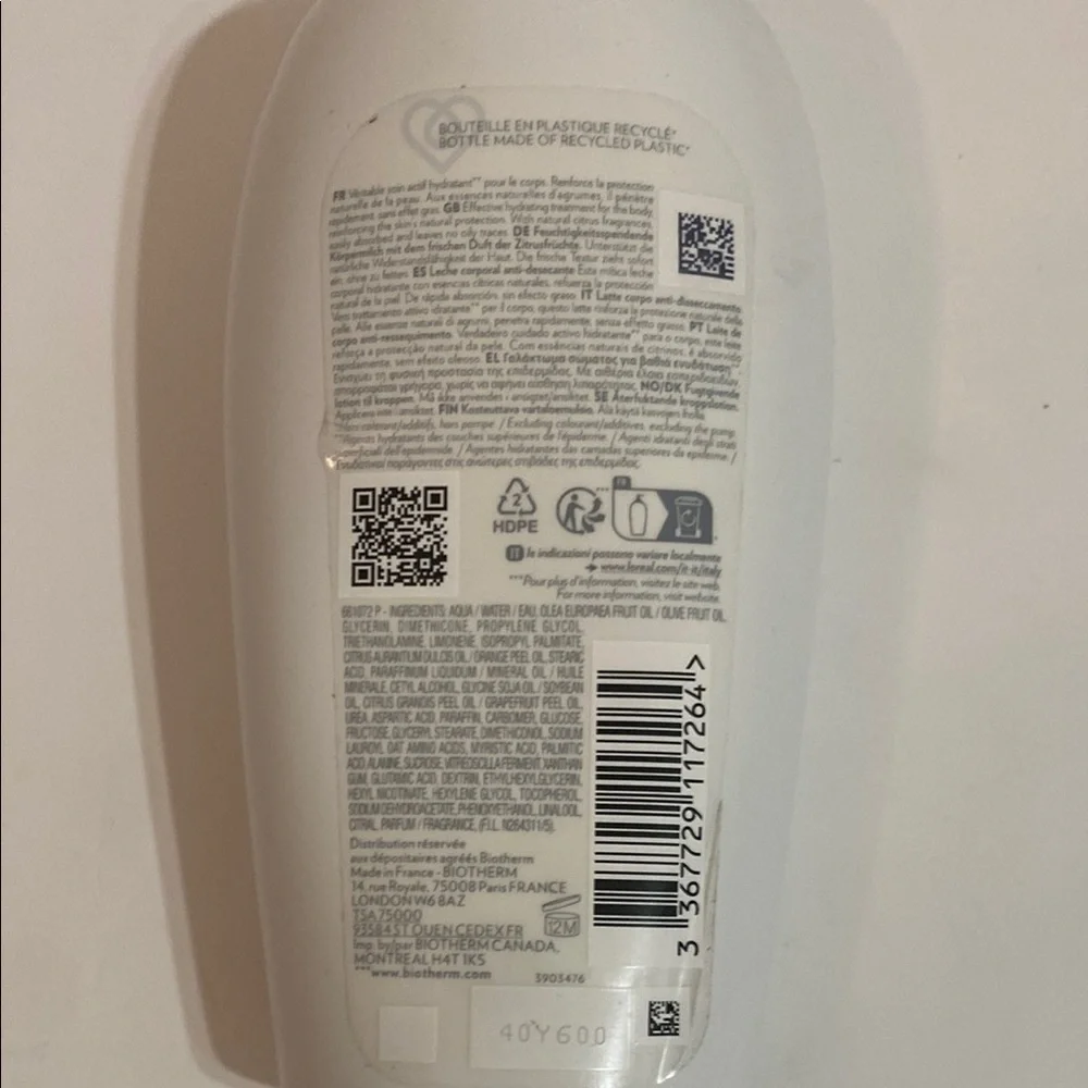 Biotherm White Pump Bottle
